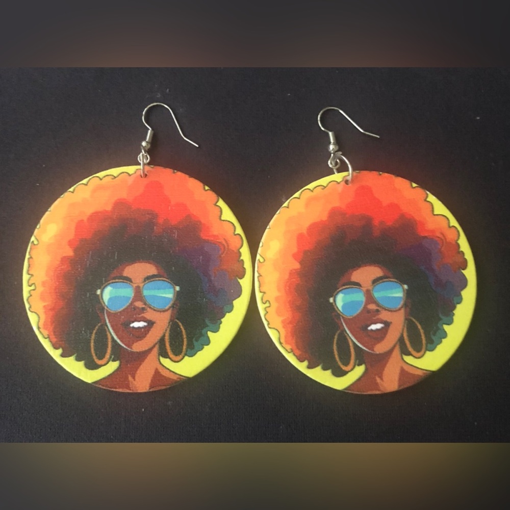 Afro Retro Sunburst Round Dangle Earrings - Yellow/Multicolor